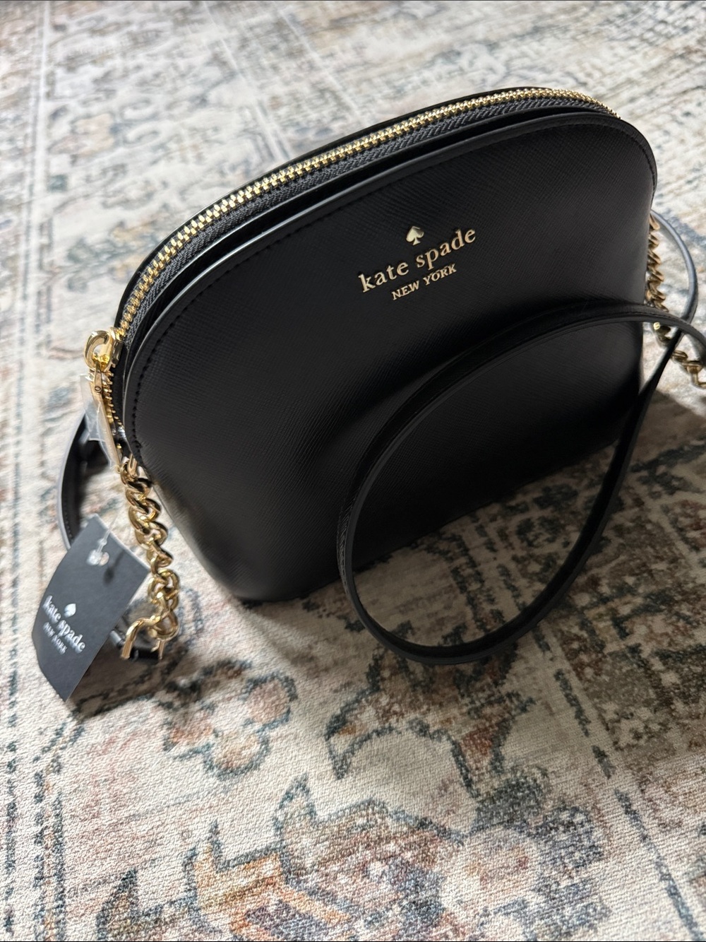 kate spade Black Leather Dome Crossbody with Gold Hardware